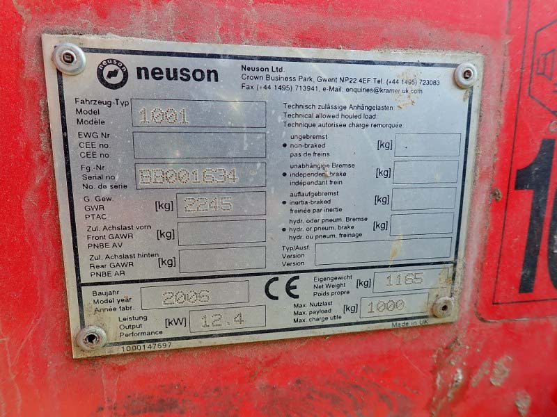 Neuson 1001 1 Tonne Skip Loader Dumper For Sale