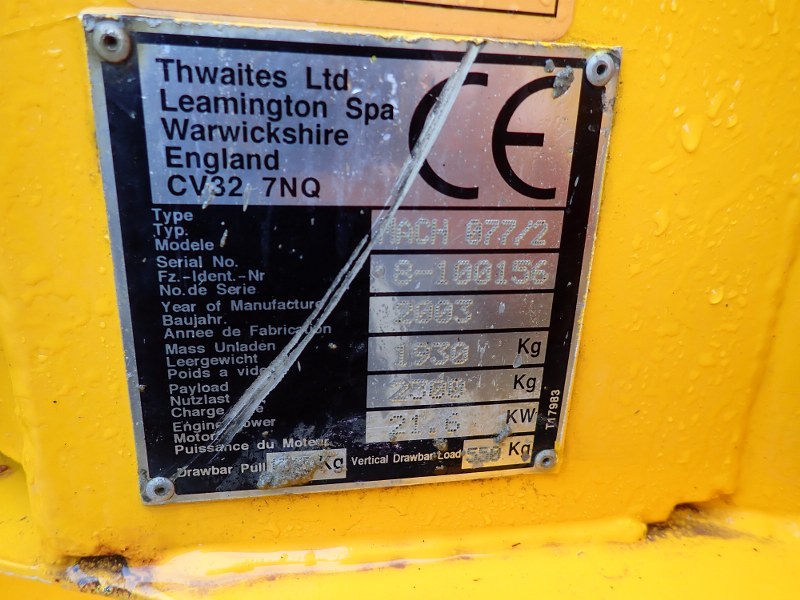 Thwaites 2 Tonne swivel skip site dumper for sale